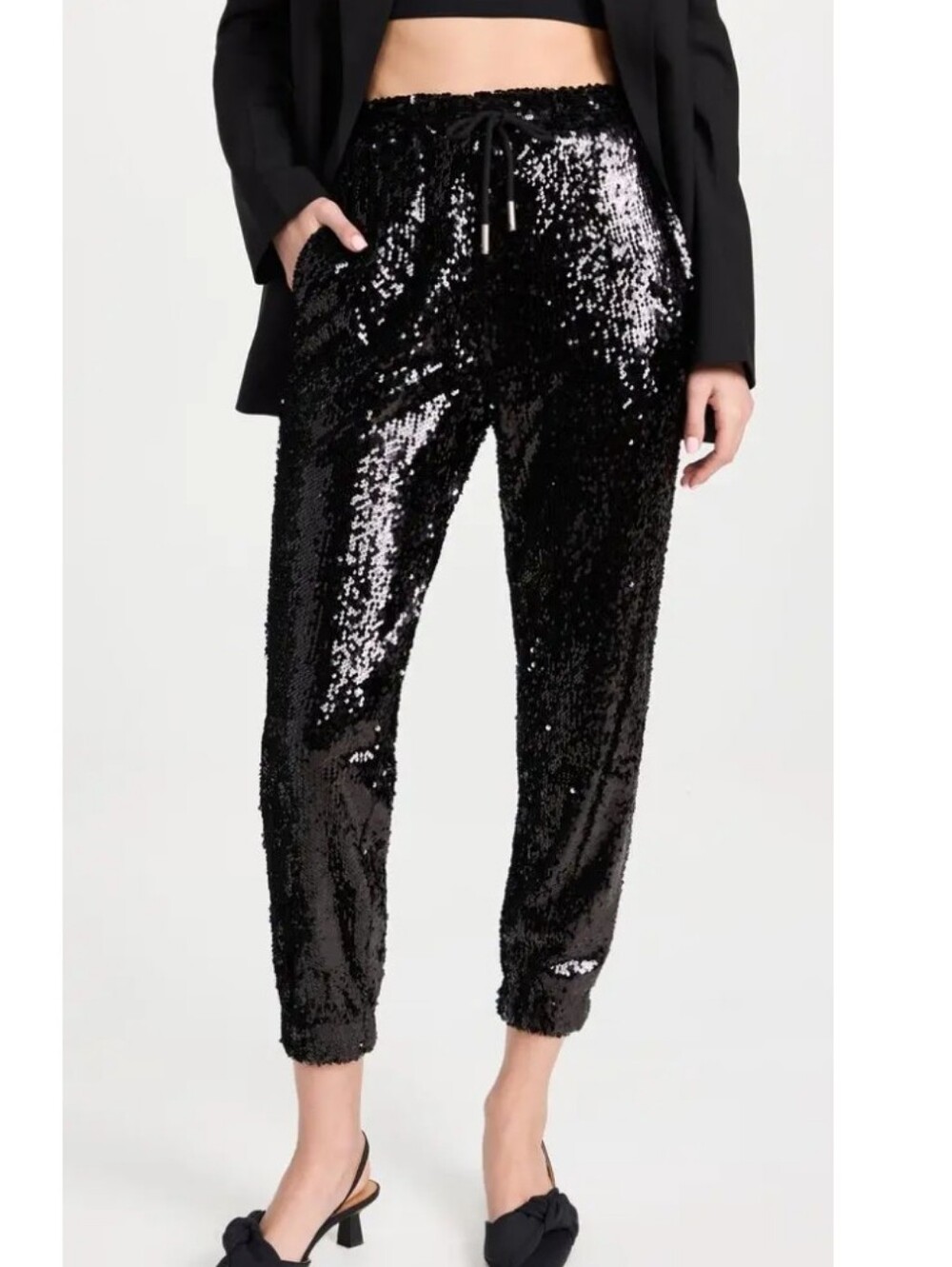 NWT English Factory Black Sequin Jogger Pants, Size M
